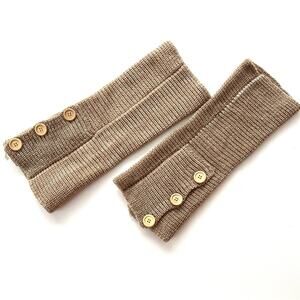 Vintage Tan Knit Leg Warmers with Wooden Button Accents Dance Retro Boho